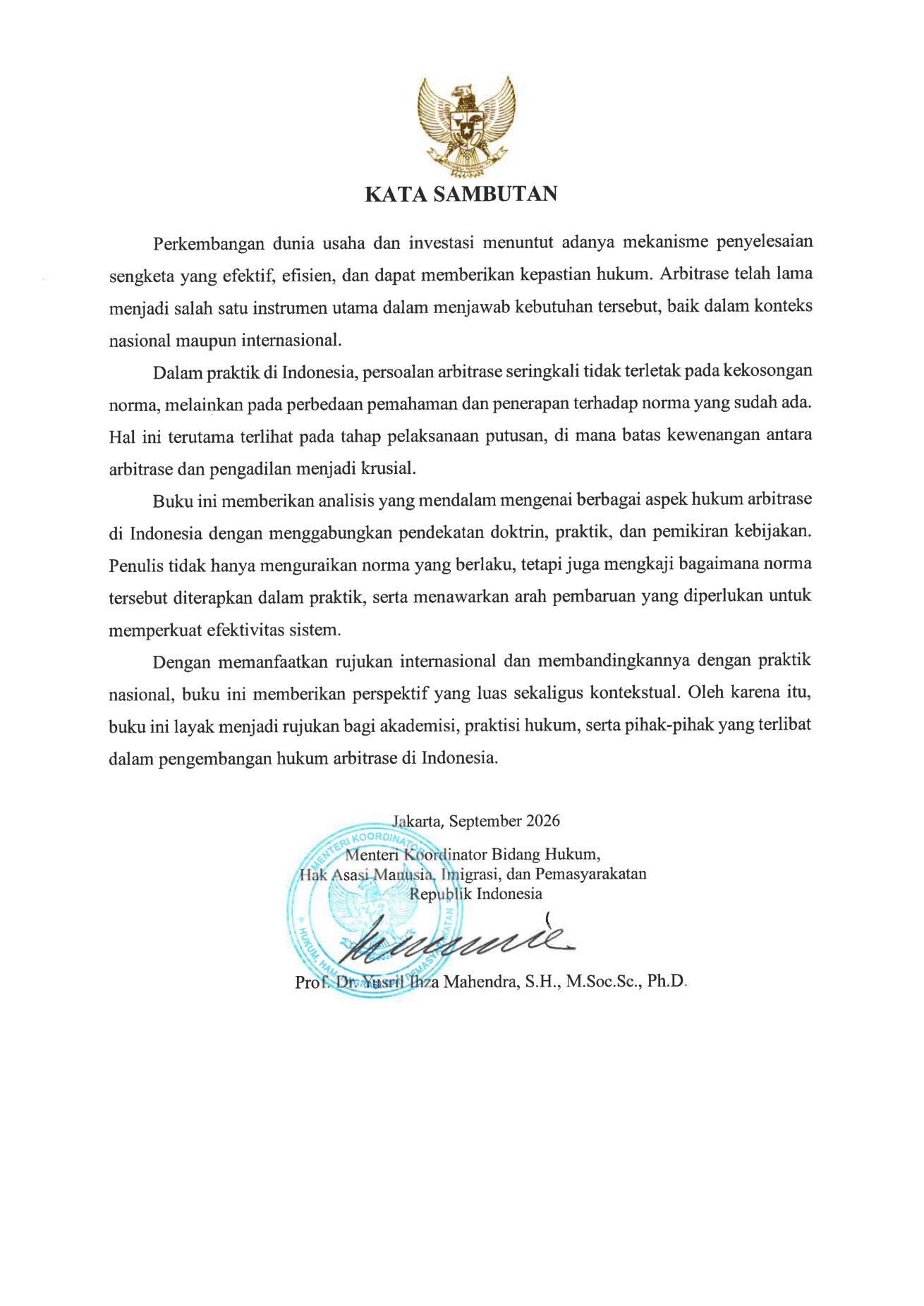 Halaman asli Kata Sambutan Menteri Koordinator Bidang Hukum, Hak Asasi Manusia, Imigrasi, dan Pemasyarakatan Republik Indonesia